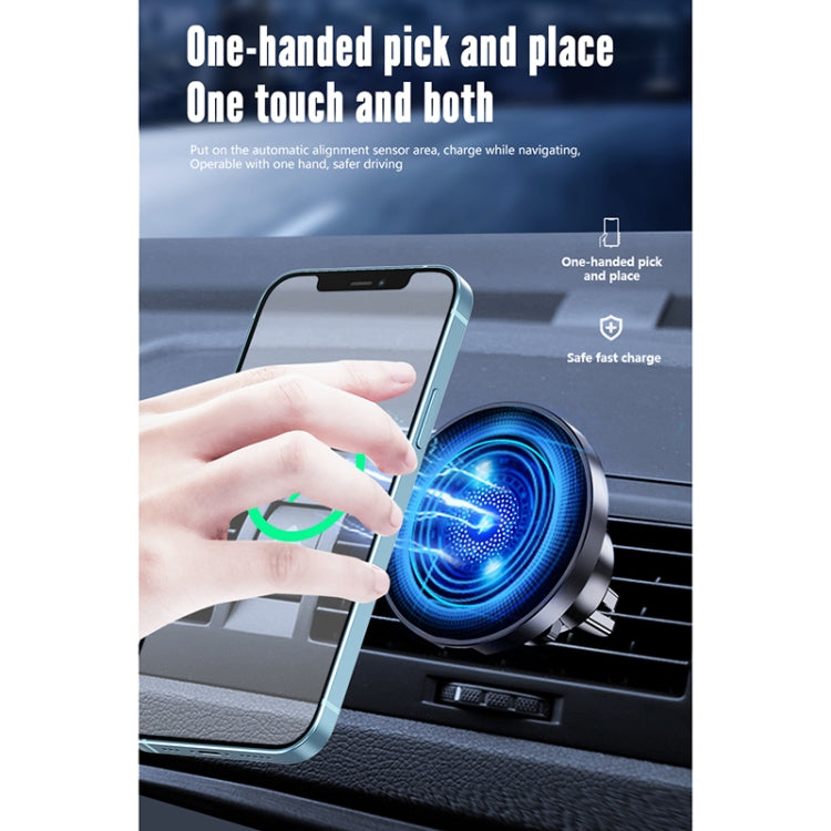 R-JUST CZ04 15W Rotatable Magnetic Car Wireless Charger Mobile Phone Holder with Round Breathing Light for iPhone 12 / 13 Series ÎҵÄÉ̵ê