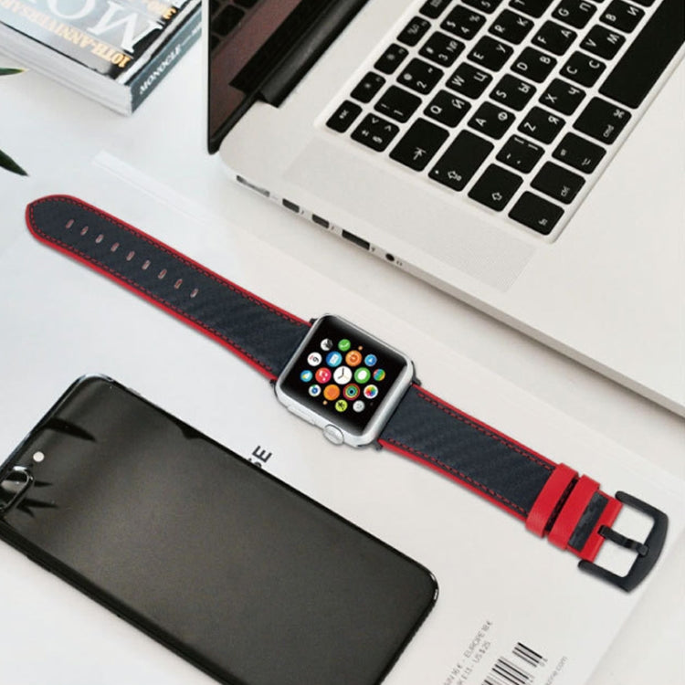 Carbon Fiber Texture Leather Replacement Strap Watchband For Apple Watch Series