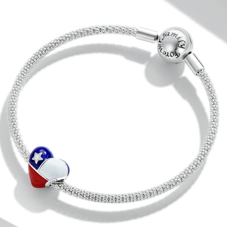 S925 Sterling Silver Heart Chilean Flag Beads DIY Bracelet Necklace Accessories