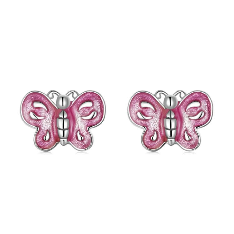 S925 Sterling Silver Pink Butterfly Ear Studs Women Earrings Reluova