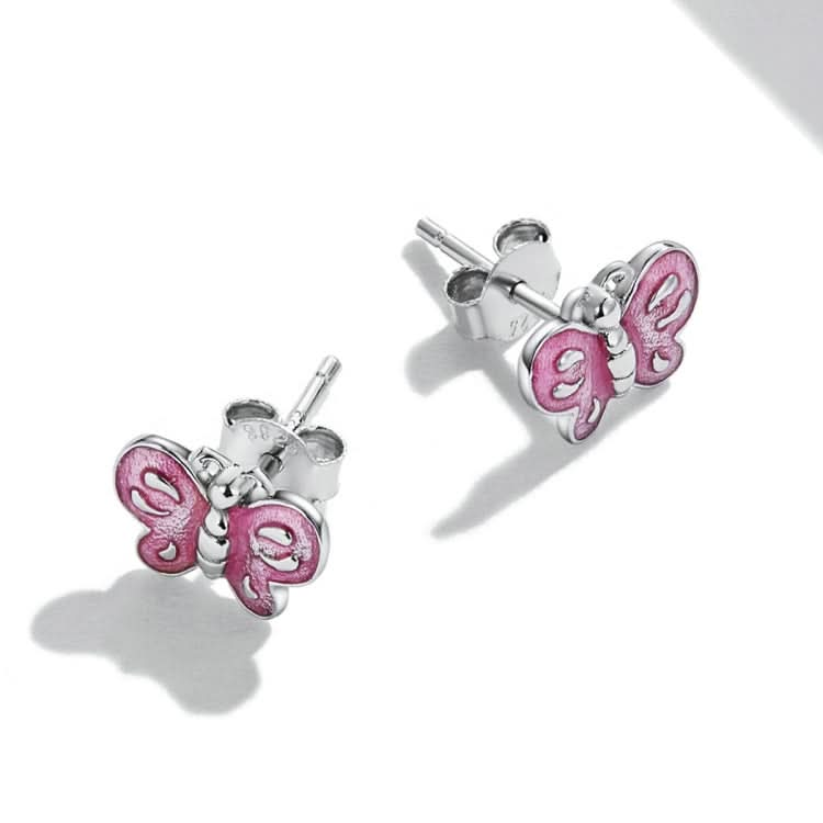 S925 Sterling Silver Pink Butterfly Ear Studs Women Earrings Reluova