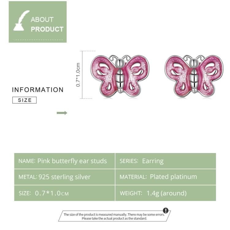 S925 Sterling Silver Pink Butterfly Ear Studs Women Earrings Reluova