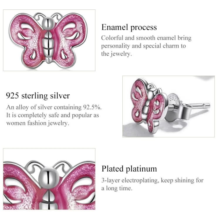 S925 Sterling Silver Pink Butterfly Ear Studs Women Earrings Reluova