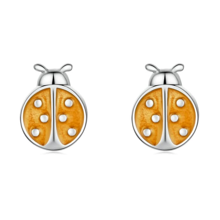 S925 Sterling Silver Orange Ladybug Ear Studs Women Earrings Reluova