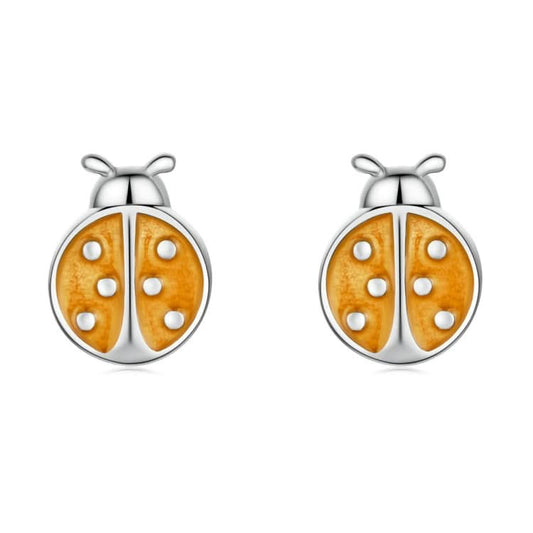 S925 Sterling Silver Orange Ladybug Ear Studs Women Earrings Reluova