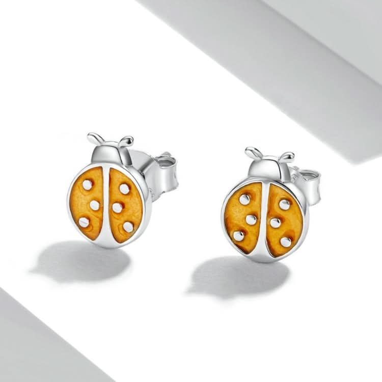 S925 Sterling Silver Orange Ladybug Ear Studs Women Earrings Reluova