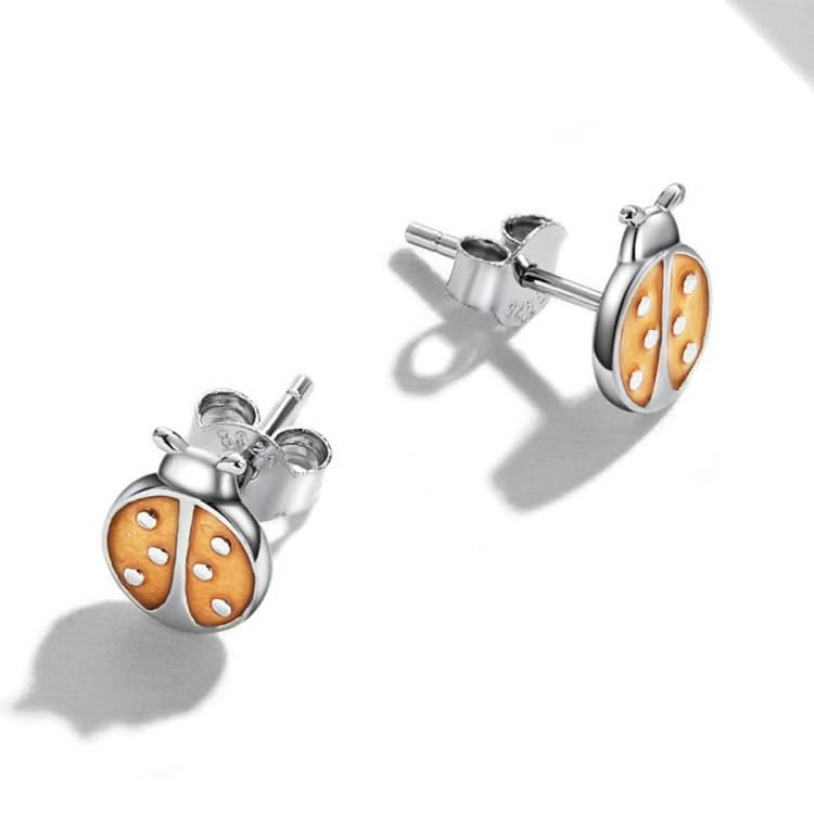 S925 Sterling Silver Orange Ladybug Ear Studs Women Earrings Reluova