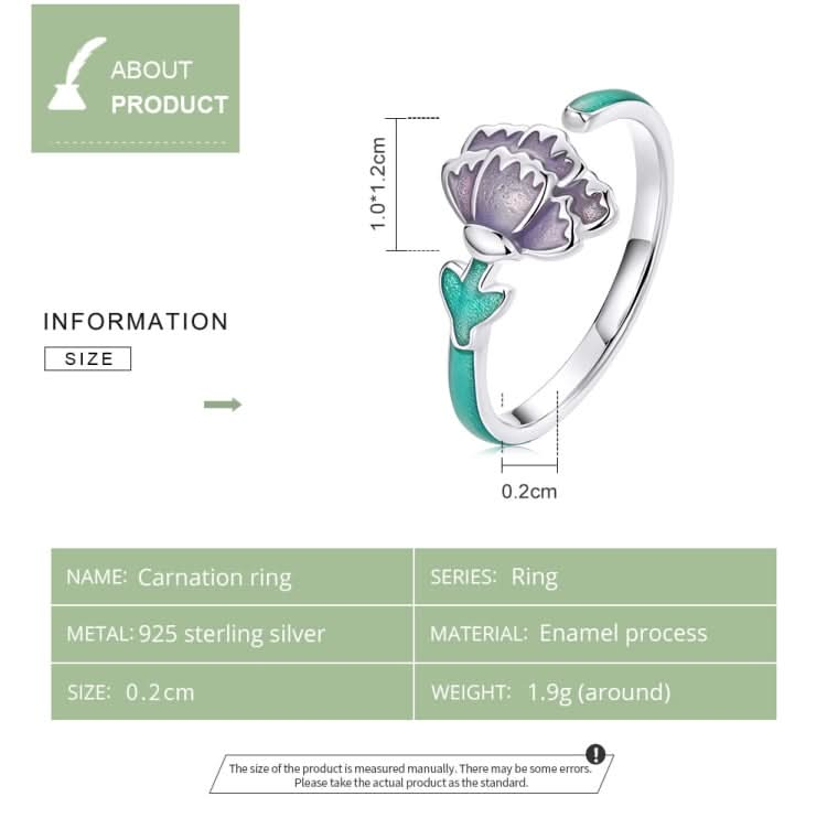 S925 Sterling Silver Carnation Women Open Ring Reluova