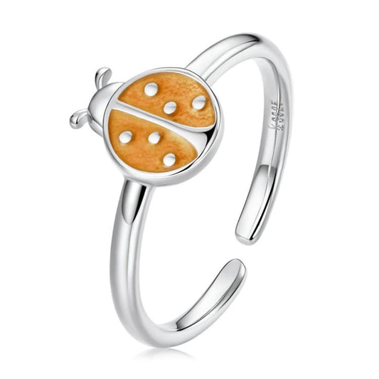 S925 Sterling Silver Orange Ladybug Women Open Ring Reluova