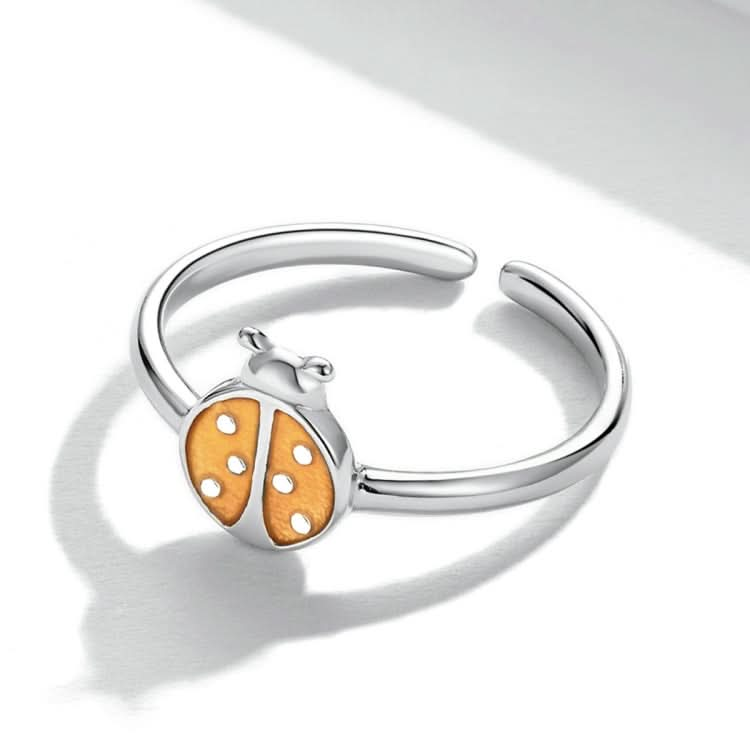 S925 Sterling Silver Orange Ladybug Women Open Ring Reluova