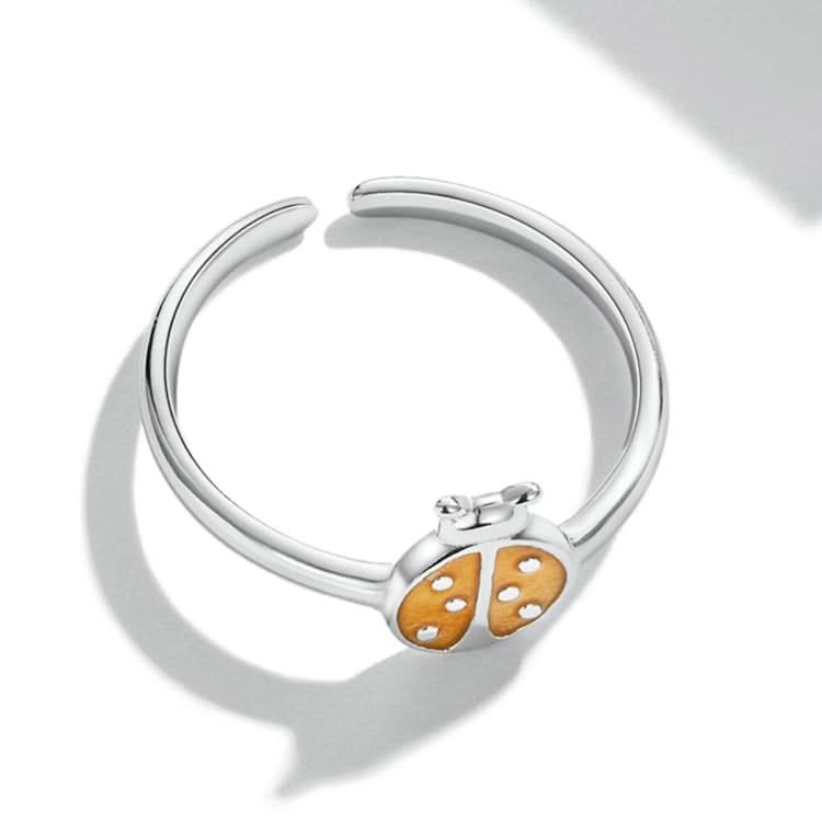 S925 Sterling Silver Orange Ladybug Women Open Ring Reluova