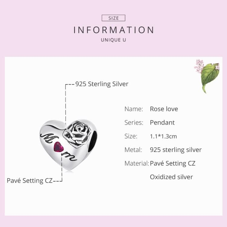 S925 Sterling Silver Rose Heart Beads DIY Bracelet Necklace Accessories