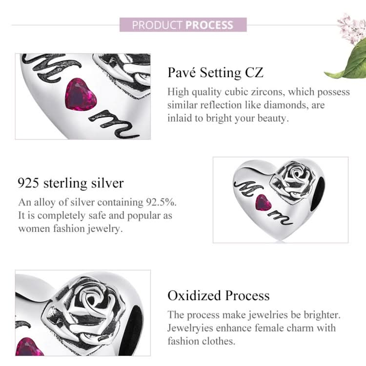 S925 Sterling Silver Rose Heart Beads DIY Bracelet Necklace Accessories