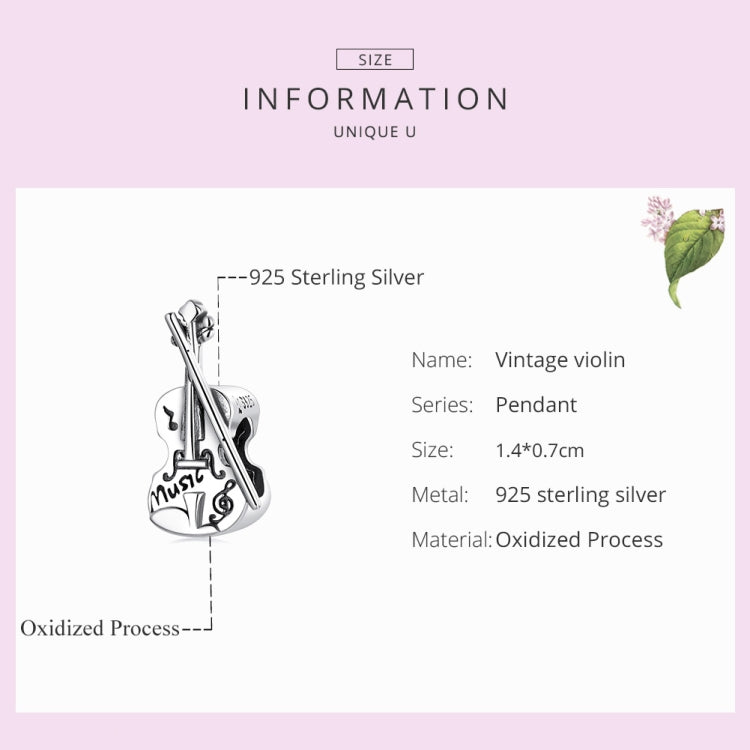 S925 Sterling Silver Retro Violin Beads DIY Bracelet Necklace Accessories