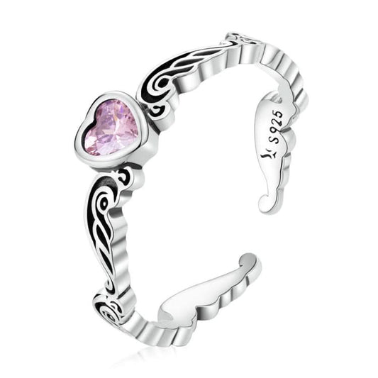 S925 Sterling Silver Retro Flower Heart Women Open Ring Reluova