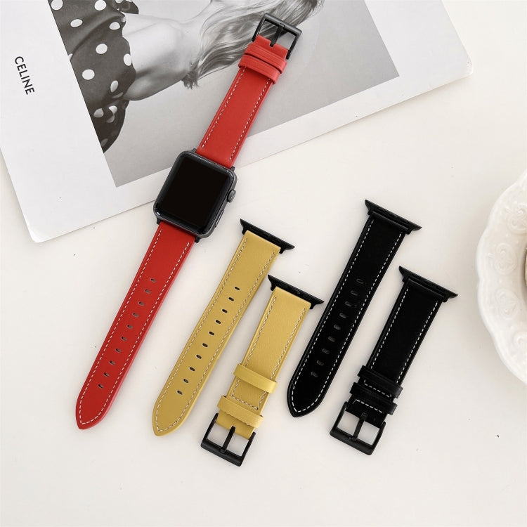 Oil Edge Bright Surface Leather Strap Watchband For Apple Watch Series