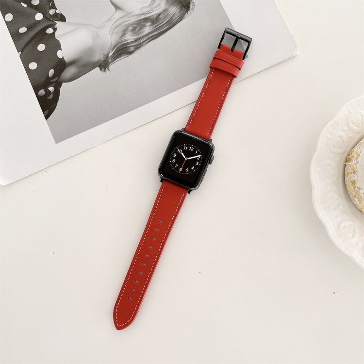 Oil Edge Bright Surface Leather Strap Watchband For Apple Watch Series