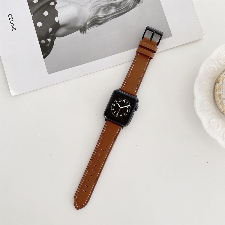 Oil Edge Bright Surface Leather Strap Watchband For Apple Watch Series