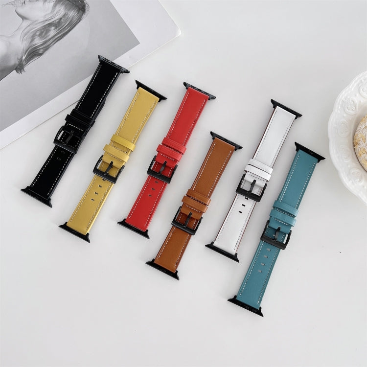 Oil Edge Bright Surface Leather Strap Watchband For Apple Watch Series