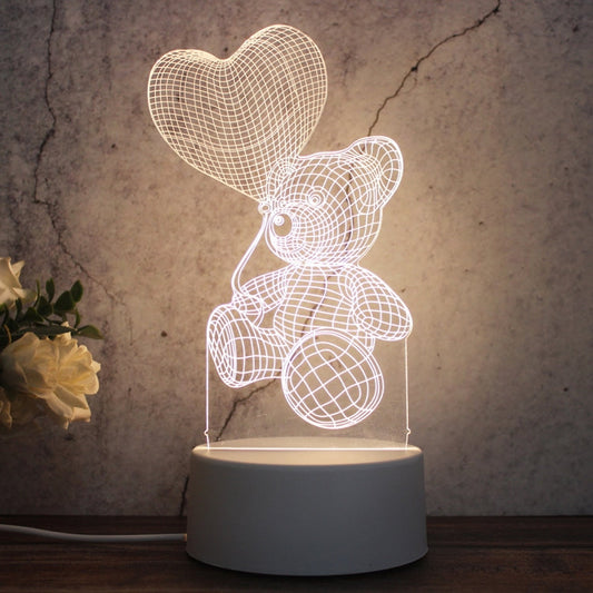 White Base Creative 3D Tricolor LED Decorative Night Light Button USB Version Series 1 - Love Balloon Bear