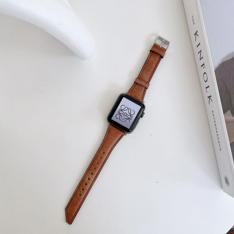 Knife Tail Shaped Cowhide Replacement Watchband For Apple Watch Series