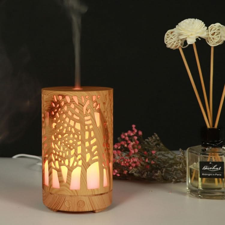 200ml Hollow-out Forest Pattern Wooden Essential Oil Aromatherapy Machine Ultrasonic Humidifier-Reluova