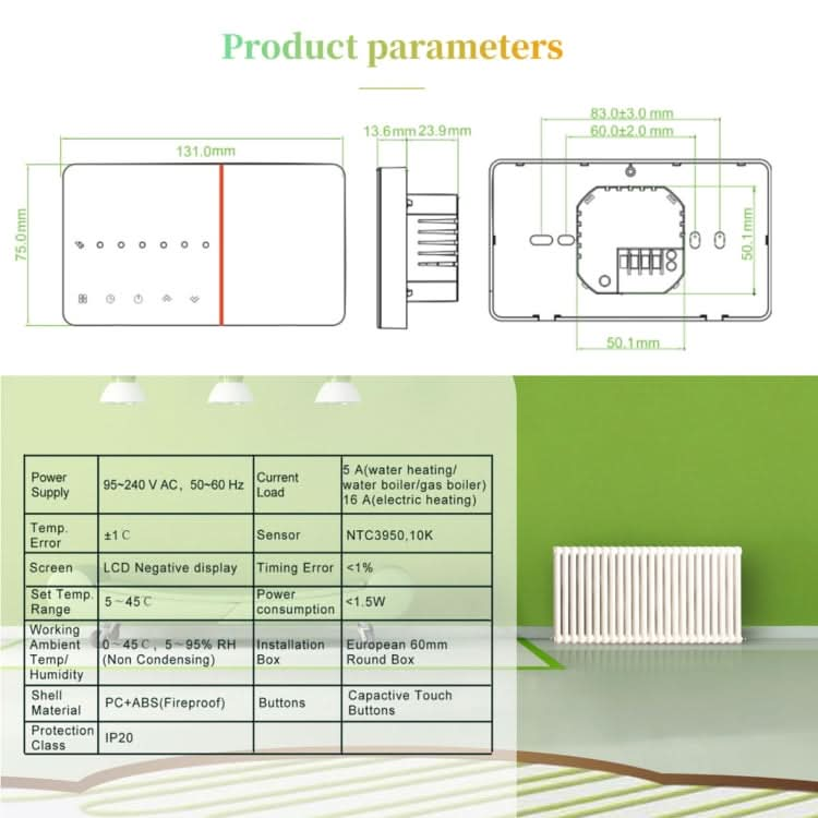 BHT-005-GA 220V AC 3A Smart Home Heating Thermostat for EU Box, Control Water Heating with Only Internal Sensor My Store