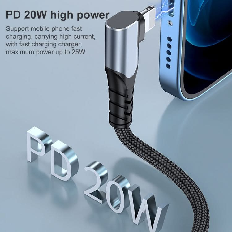 6A PD 20W USB-C / Type-C to 8 Pin Elbow Mobile Phone Data Cable