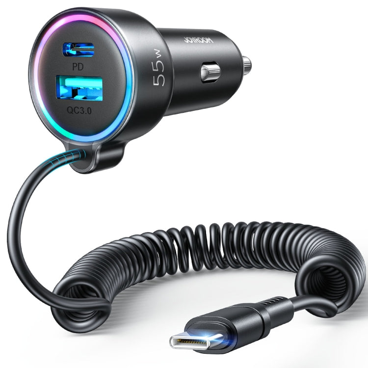 JOYROOM JR-CL07 3 in 1 55W PD USB-C / Type-C + USB Interface Car Charger with USB-C / Type-C Spring Data Cable ÎҵÄÉ̵ê