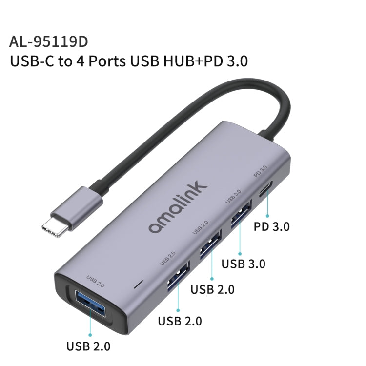 amalink 95119D Type-C / USB-C to 4 Ports USB + PD 3.0 Multi-function HUB Docking Station My Store