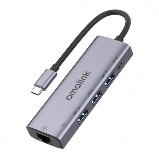 amalink 95121D Type-C / USB-C to RJ45 + 3 Ports USB + PD 3.0 Multi-function HUB