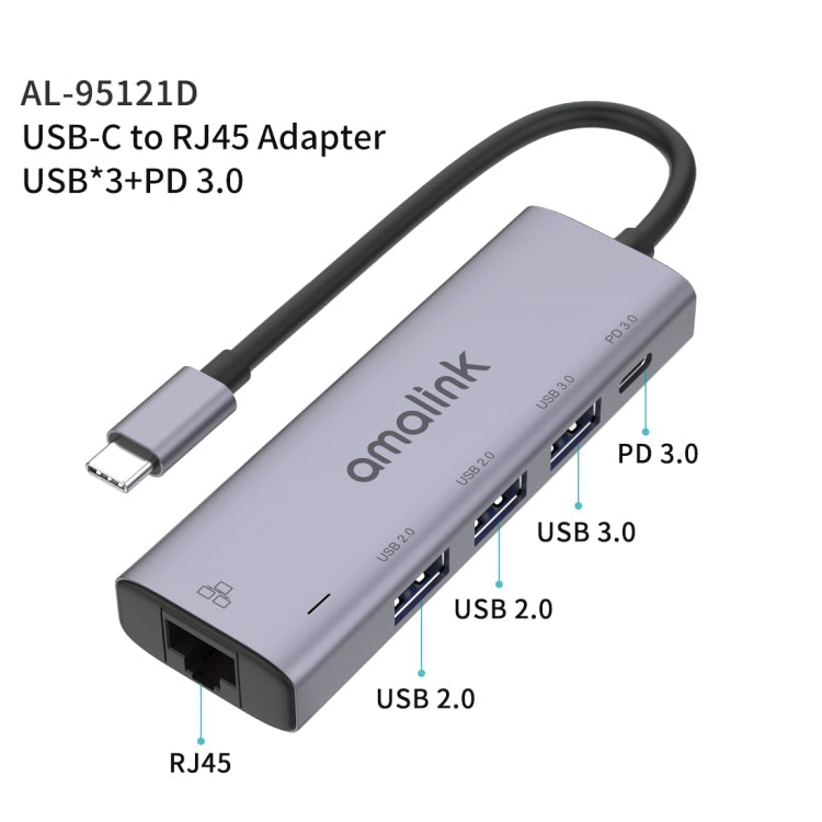 amalink 95121D Type-C / USB-C to RJ45 + 3 Ports USB + PD 3.0 Multi-function HUB My Store