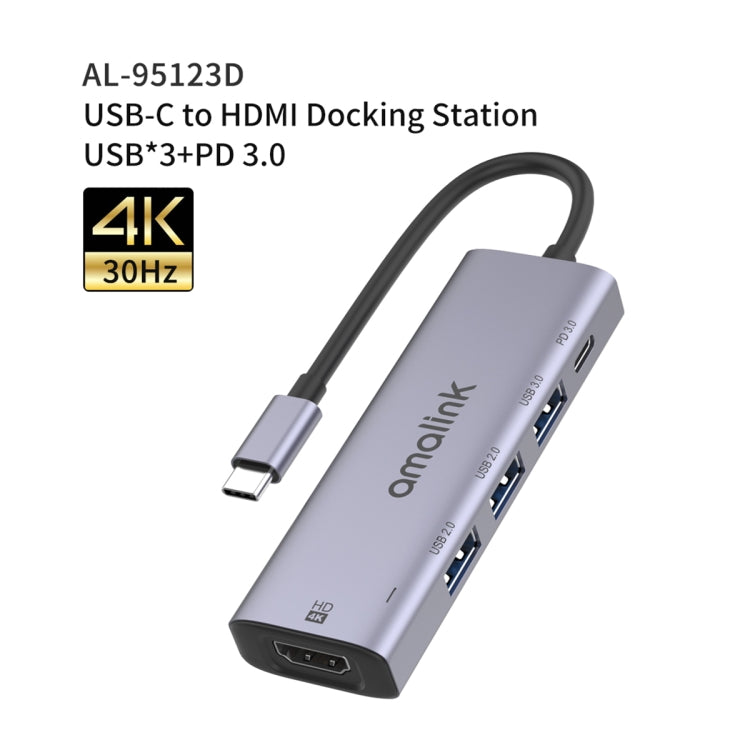 amalink 95123D Type-C / USB-C to HDMI + 3 Ports USB + PD 3.0 Multi-function HUB