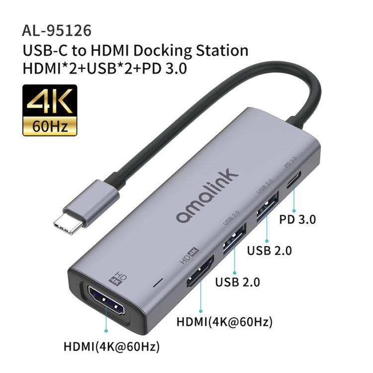 amalink 95126 Type-C / USB-C to Dual HDMI + 2 Ports USB + PD 3.0 Multi-function HUB My Store