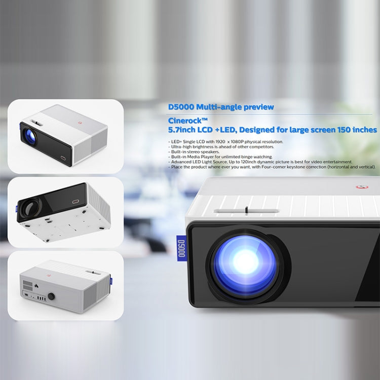 D5000 1920x1080P 420ANSI 6000Lumens LCD + LED HD Digital Projector,