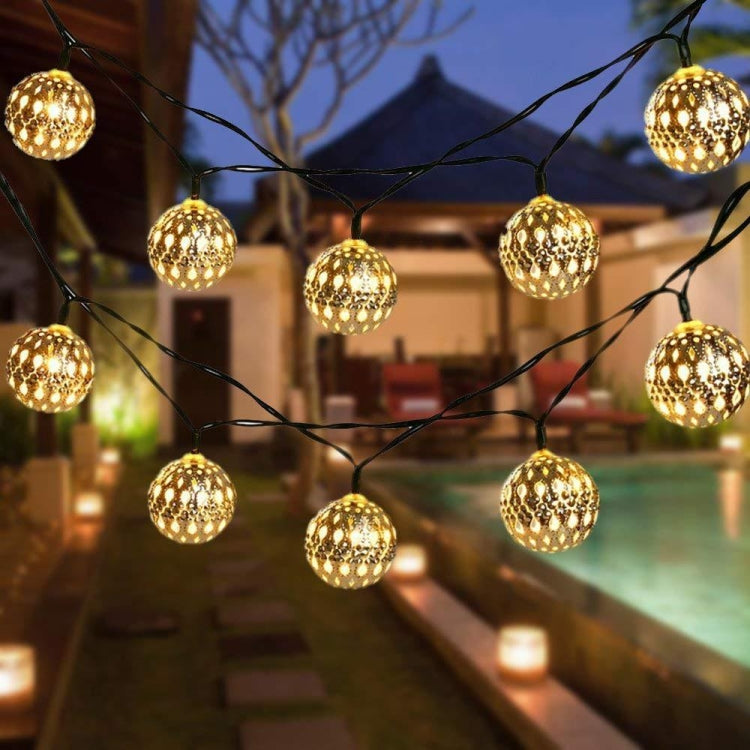 Ironwork Hollow Small Ball Outdoor LED Light String Garden Festival Decoration Light with Remote Control My Store