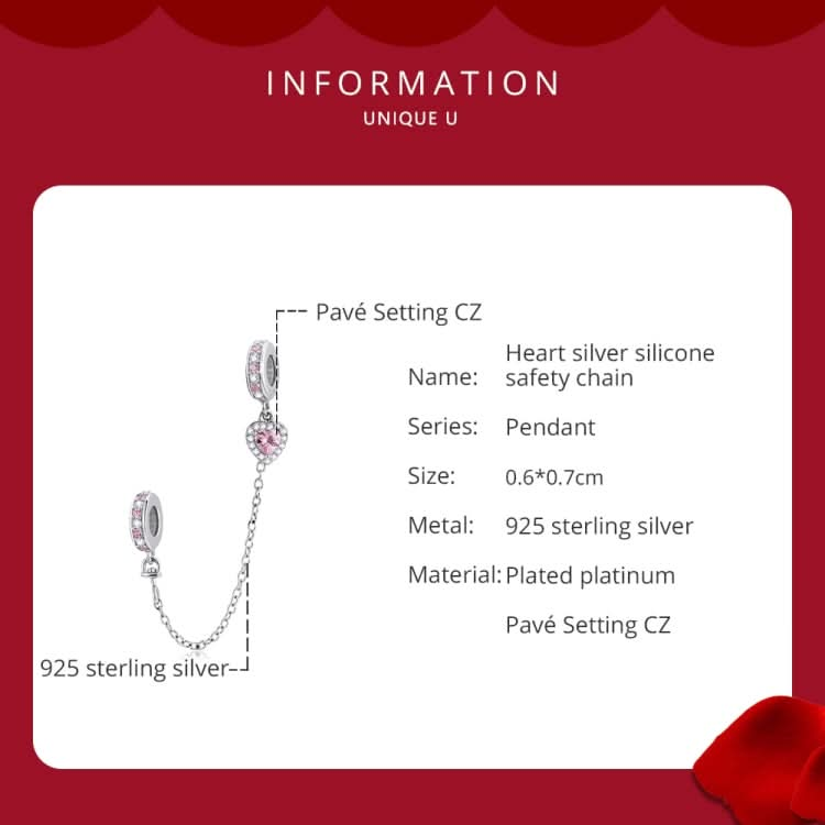 S925 Sterling Silver Heart Zircon Safety Chain DIY Bracelet Necklace Accessories Reluova