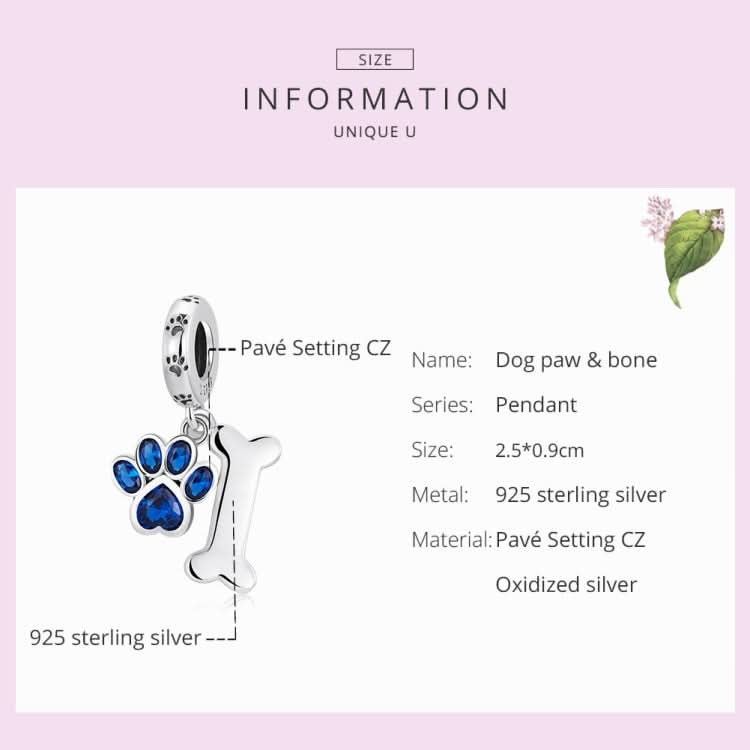 S925 Sterling Silver Dog Paw Bone Pendant DIY Bracelet Necklace Accessories