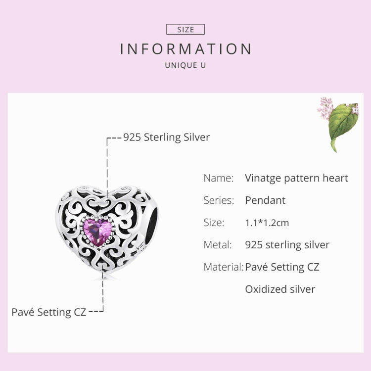 S925 Sterling Silver Retro Flower Texture Heart Beads DIY Bracelet Necklace Accessories Reluova