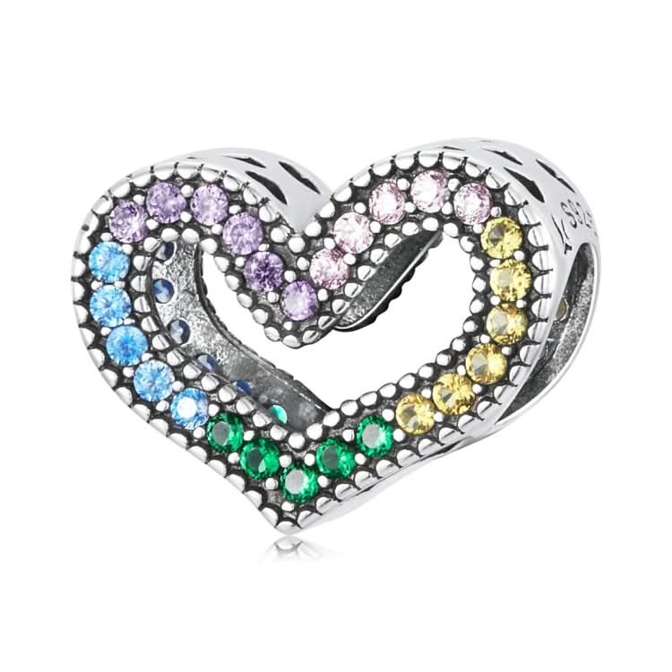 S925 Sterling Silver Rainbow Heart Beads DIY Bracelet Necklace Accessories Reluova