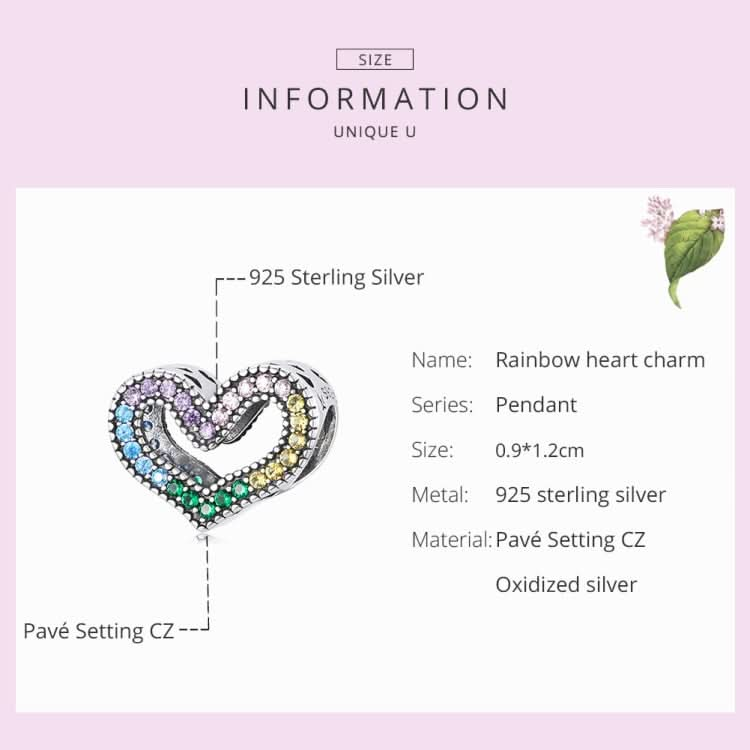 S925 Sterling Silver Rainbow Heart Beads DIY Bracelet Necklace Accessories Reluova