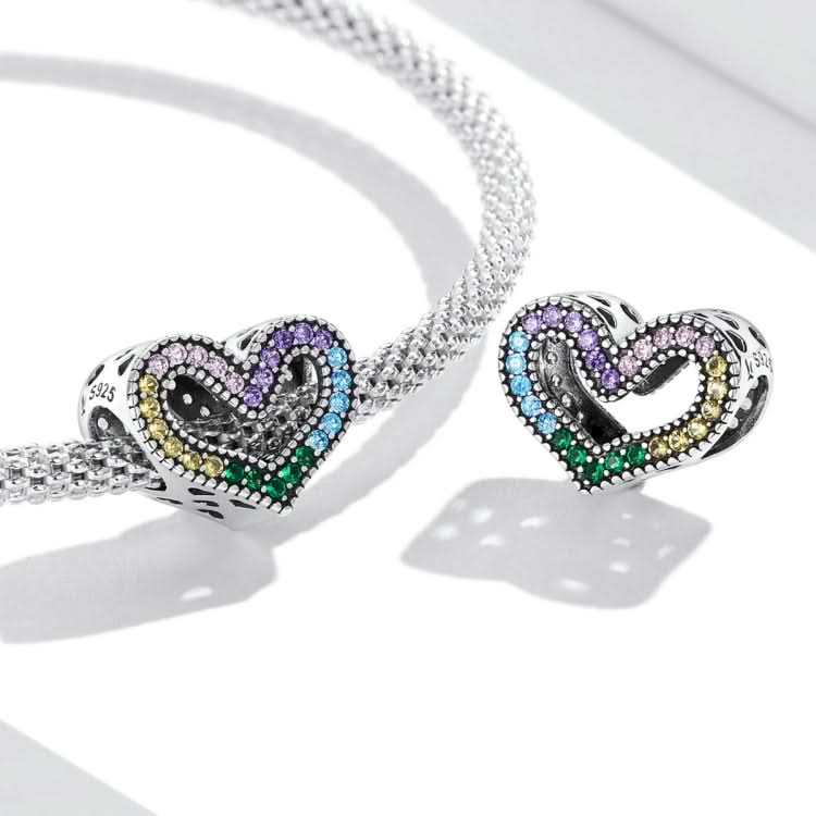 S925 Sterling Silver Rainbow Heart Beads DIY Bracelet Necklace Accessories