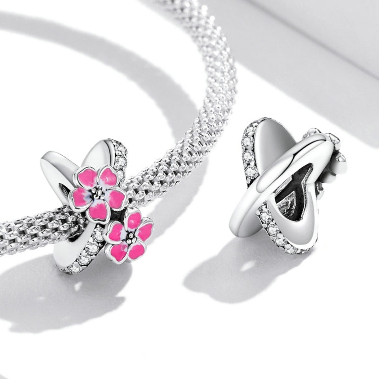 S925 Sterling Silver Pink Flower Beads DIY Bracelet Necklace Accessories