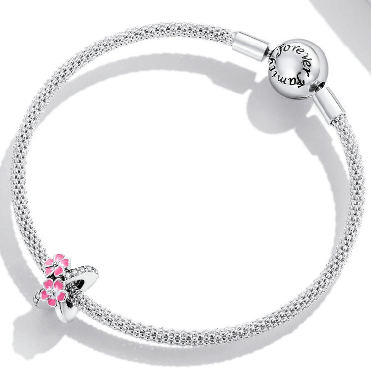 S925 Sterling Silver Pink Flower Beads DIY Bracelet Necklace Accessories