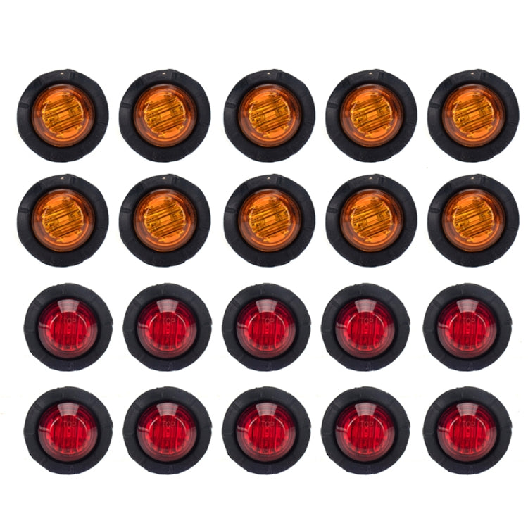 20 in 1 Red + Amber Light Truck Trailer LED Round Side Marker Lamp