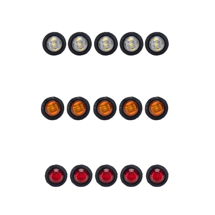 15 in 1 Red + Amber + White Light Truck Trailer LED Round Side Marker Lamp