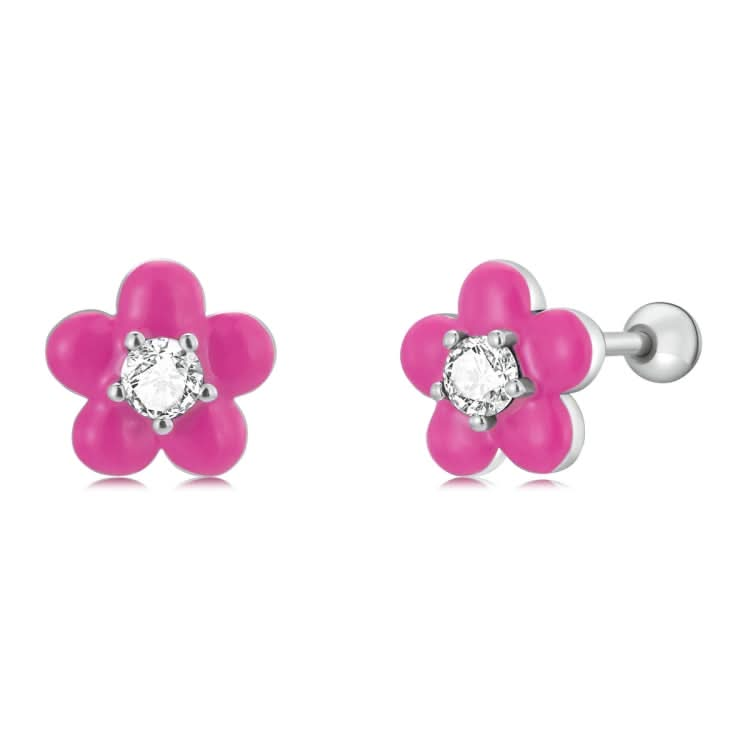 S925 Sterling Silver Fluorescence Pink Flower Women Earrings Reluova