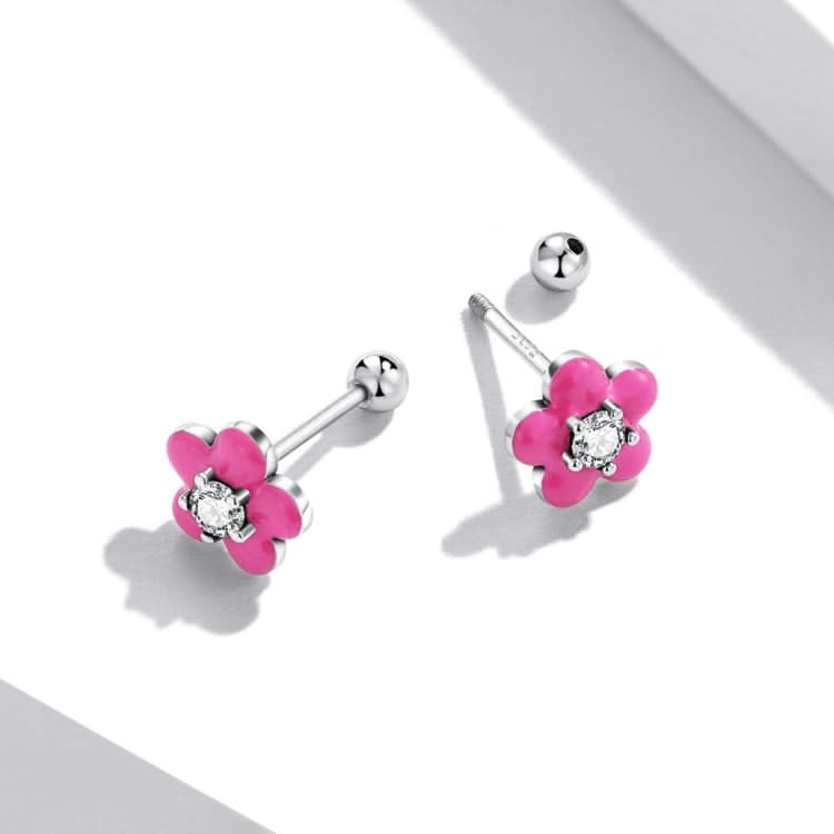 S925 Sterling Silver Fluorescence Pink Flower Women Earrings Reluova