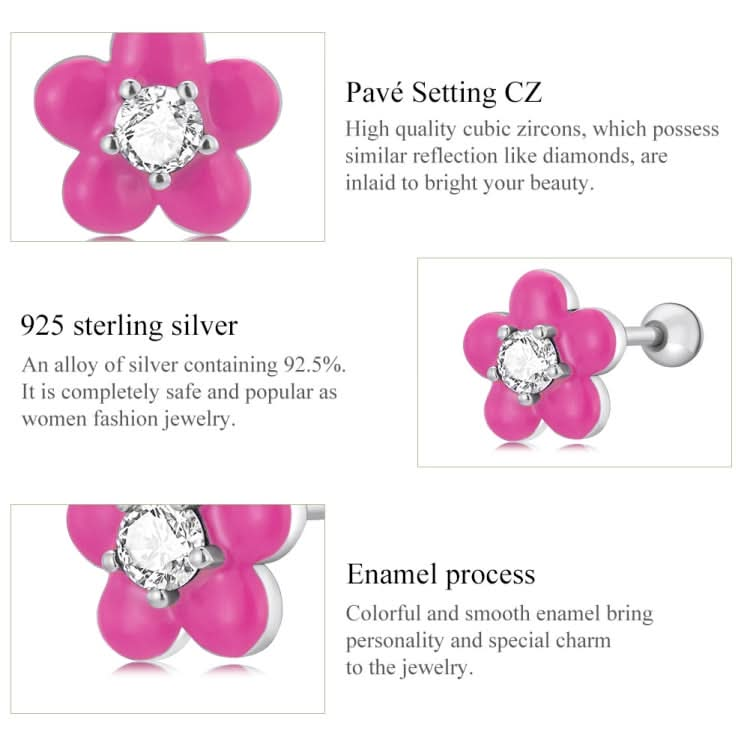 S925 Sterling Silver Fluorescence Pink Flower Women Earrings Reluova