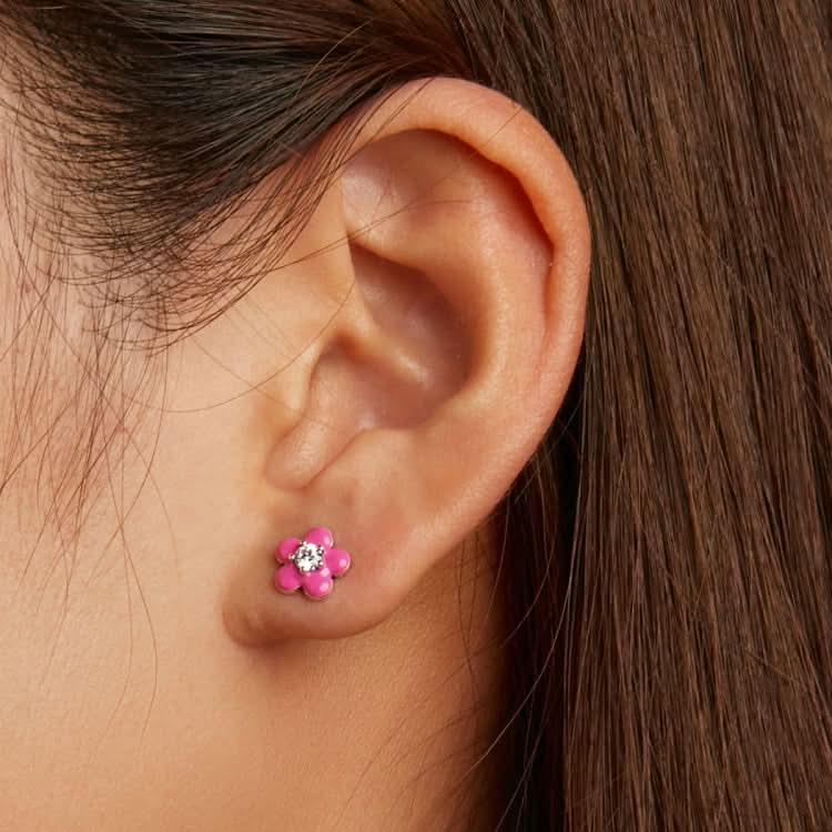 S925 Sterling Silver Fluorescence Pink Flower Women Earrings Reluova